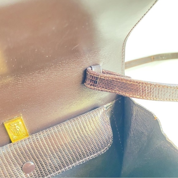 Vintage Gucci Lizard Skin Shoulder Bag Brown Reptile Purse Tigers Eye Clasp 80s - Picture 10 of 13